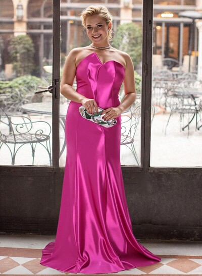 Trumpet/Mermaid Asymmetrical Sleeveless Sweep Train Stretch Satin Knit Mother Of The Bride Dresses