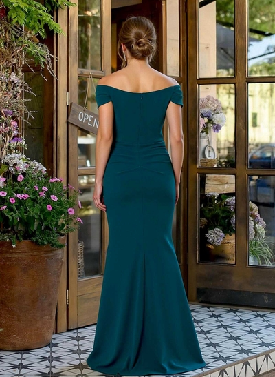 Elegant Off-The-Shoulder Mermaid Floor-Length Elastic Satin Mother Of The Bride Dresses With Split Front