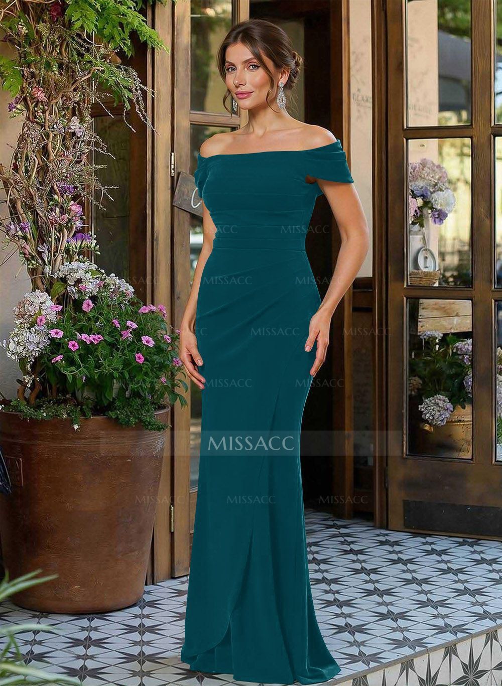 Elegant Off-The-Shoulder Mermaid Floor-Length Elastic Satin Mother Of The Bride Dresses With Split Front