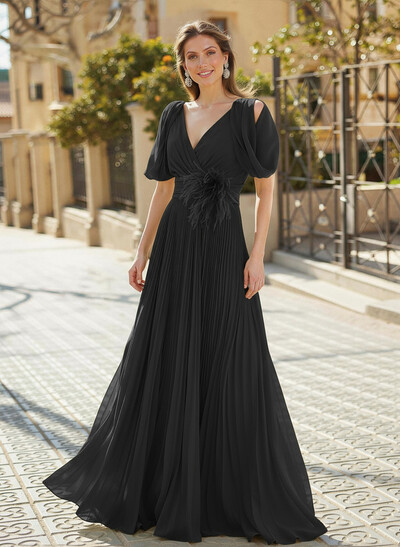 Elegant V-Neck Sleeveless A-Line Floor-Length Chiffon Mother Of The Bride Dresses With Pleated