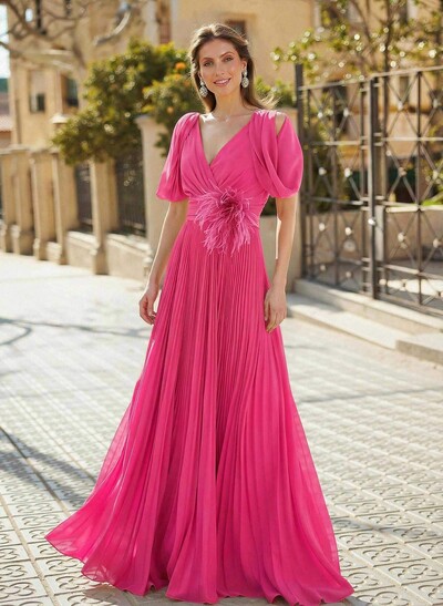 Elegant V-Neck Sleeveless A-Line Floor-Length Chiffon Mother Of The Bride Dresses With Pleated