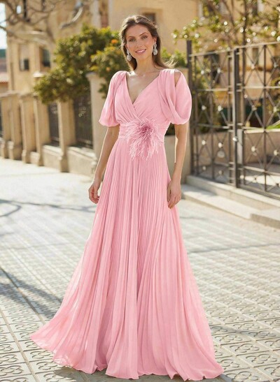 Elegant V-Neck Sleeveless A-Line Floor-Length Chiffon Mother Of The Bride Dresses With Pleated