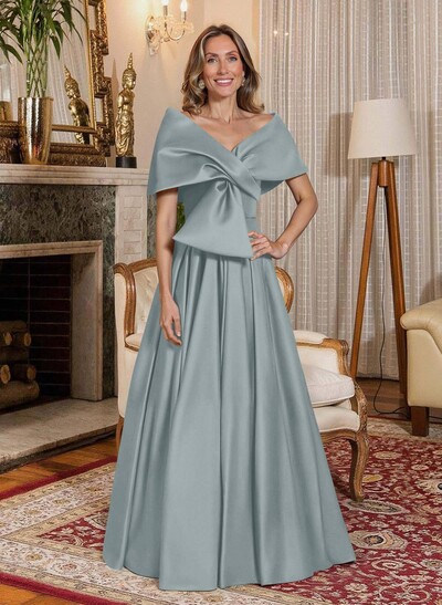 Elegant Off-The-Shoulder Sleeveless A-Line Floor-Length Satin Mother Of The Bride Dresses With Bow(s)