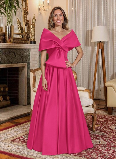 Elegant Off-The-Shoulder Sleeveless A-Line Floor-Length Satin Mother Of The Bride Dresses With Bow(s)