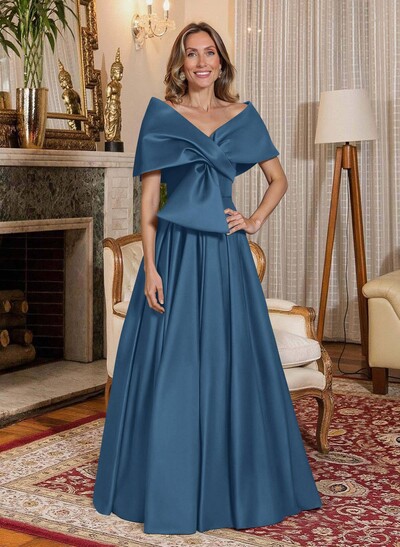 Elegant Off-The-Shoulder Sleeveless A-Line Floor-Length Satin Mother Of The Bride Dresses With Bow(s)