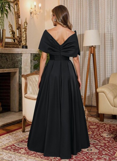 Elegant Off-The-Shoulder Sleeveless A-Line Floor-Length Satin Mother Of The Bride Dresses With Bow(s)