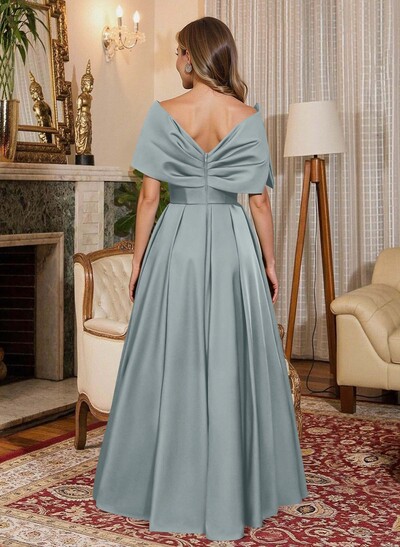 Elegant Off-The-Shoulder Sleeveless A-Line Floor-Length Satin Mother Of The Bride Dresses With Bow(s)