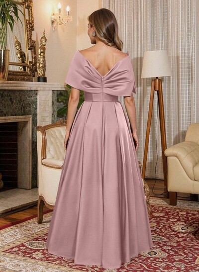 Elegant Off-The-Shoulder Sleeveless A-Line Floor-Length Satin Mother Of The Bride Dresses With Bow(s)