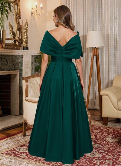 Elegant Off-The-Shoulder Sleeveless A-Line Floor-Length Satin Mother Of The Bride Dresses With Bow(s)