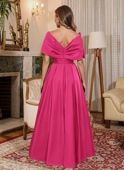 Elegant Off-The-Shoulder Sleeveless A-Line Floor-Length Satin Mother Of The Bride Dresses With Bow(s)