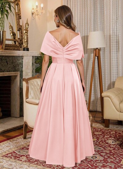 Elegant Off-The-Shoulder Sleeveless A-Line Floor-Length Satin Mother Of The Bride Dresses With Bow(s)
