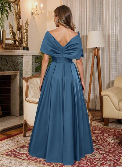 Elegant Off-The-Shoulder Sleeveless A-Line Floor-Length Satin Mother Of The Bride Dresses With Bow(s)
