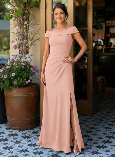 Elegant Off-The-Shoulder Sleeveless Floor-Length Chiffon Mother Of The Bride Dresses With High Split