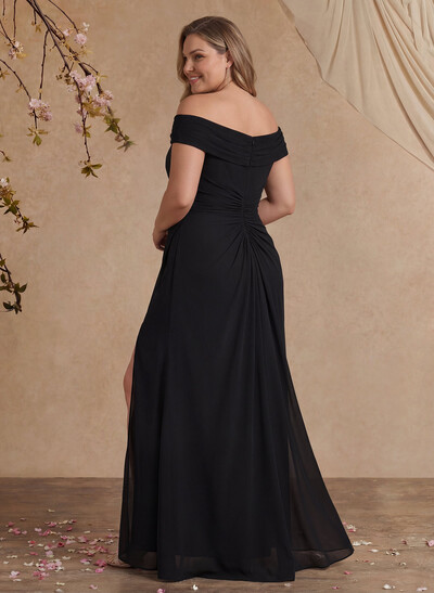 Elegant Off-The-Shoulder Sleeveless Floor-Length Chiffon Mother Of The Bride Dresses With High Split