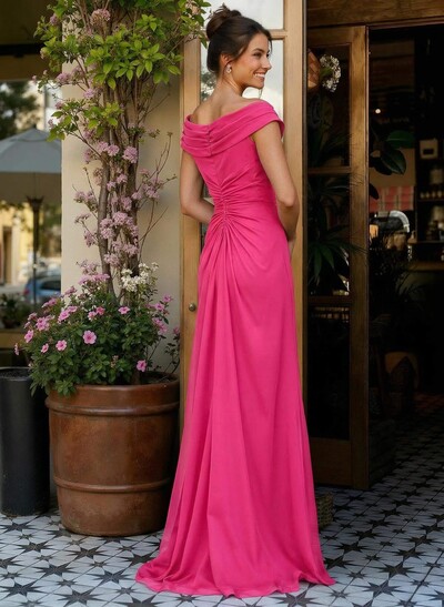 Elegant Off-The-Shoulder Sleeveless Floor-Length Chiffon Mother Of The Bride Dresses With High Split