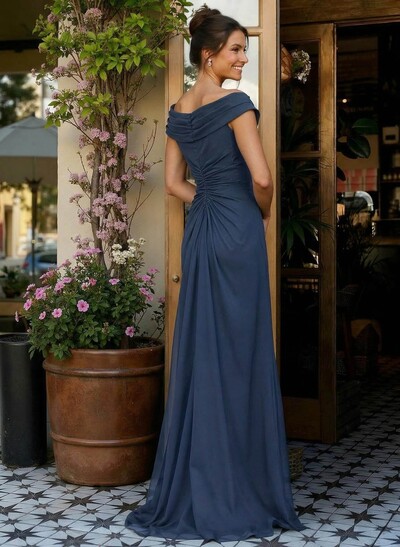 Elegant Off-The-Shoulder Sleeveless Sweep Train Chiffon Mother Of The Bride Dresses With High Split