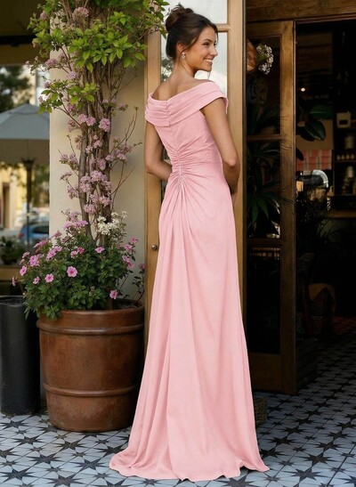 Elegant Off-The-Shoulder Sleeveless Floor-Length Chiffon Mother Of The Bride Dresses With High Split