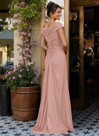 Elegant Off-The-Shoulder Sleeveless Sweep Train Chiffon Mother Of The Bride Dresses With High Split