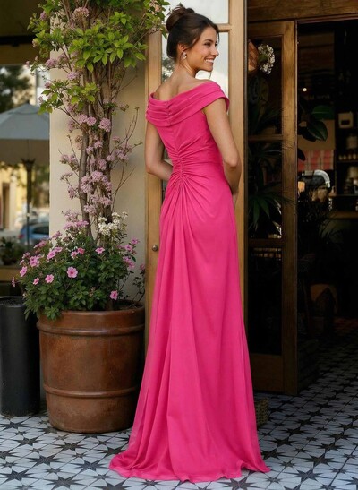 Elegant Off-The-Shoulder Sleeveless Sweep Train Chiffon Mother Of The Bride Dresses With High Split