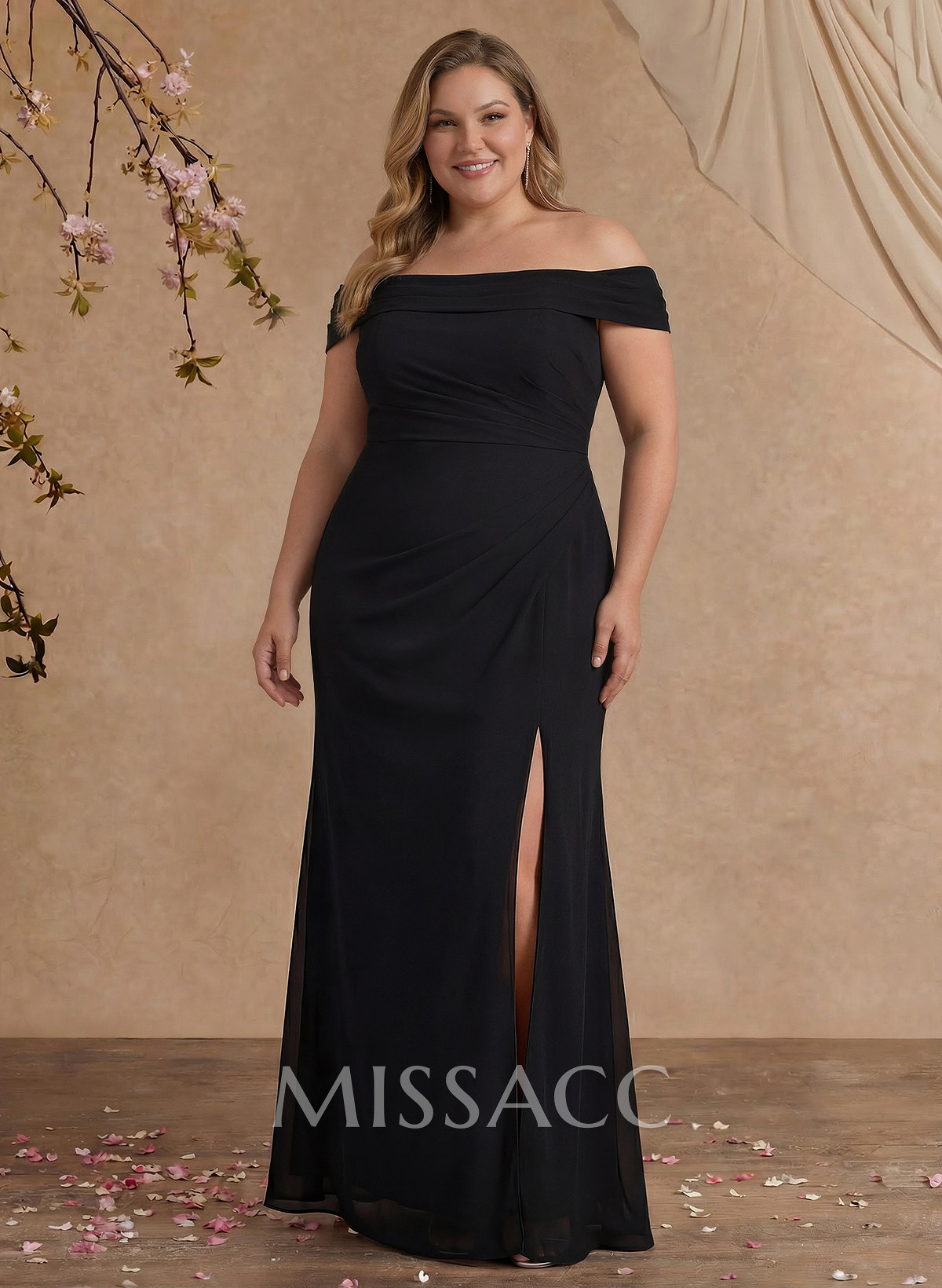 Elegant Off-The-Shoulder Sleeveless Sweep Train Chiffon Mother Of The Bride Dresses With High Split