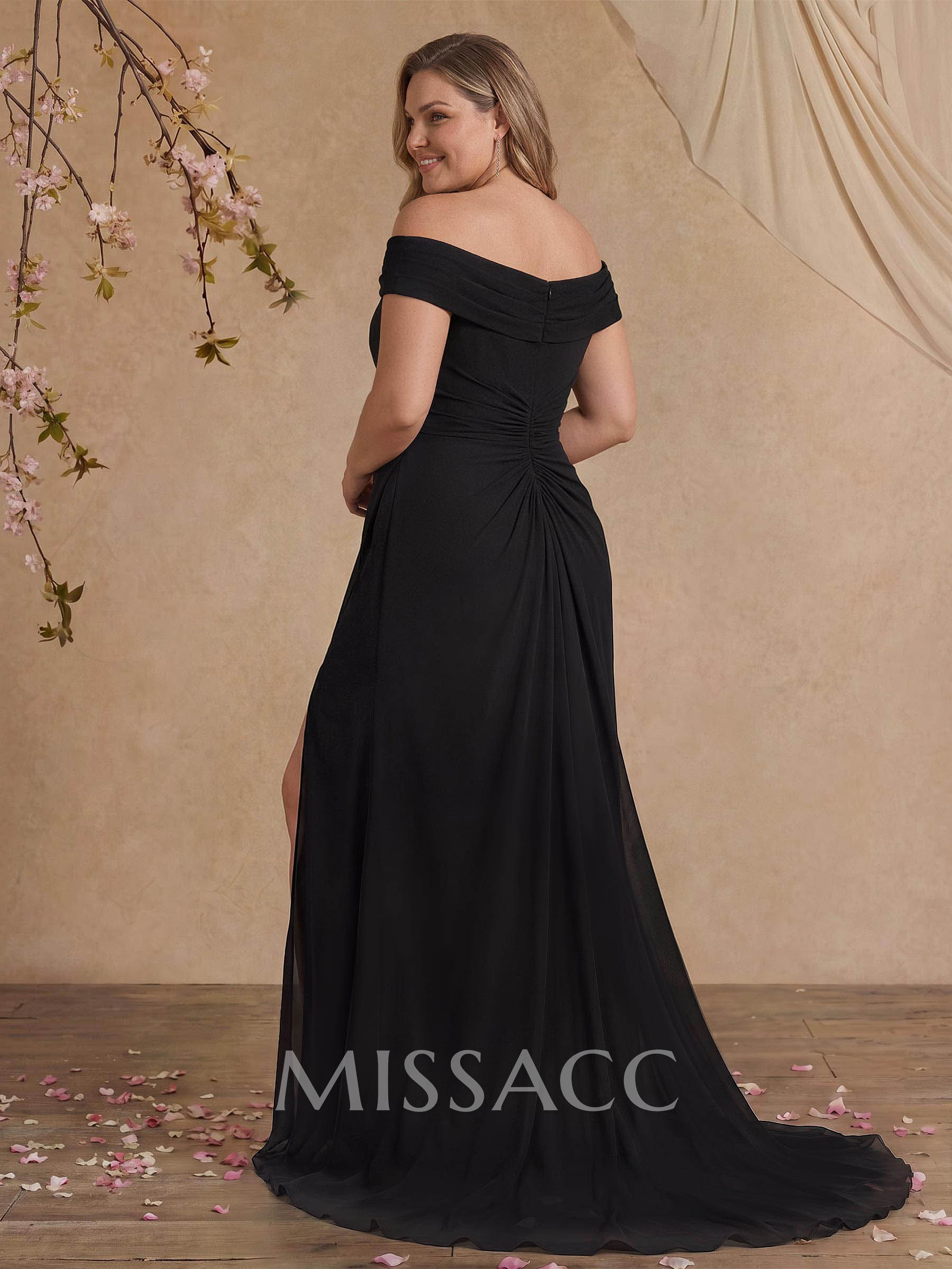 Elegant Off-The-Shoulder Sleeveless Sweep Train Chiffon Mother Of The Bride Dresses With High Split