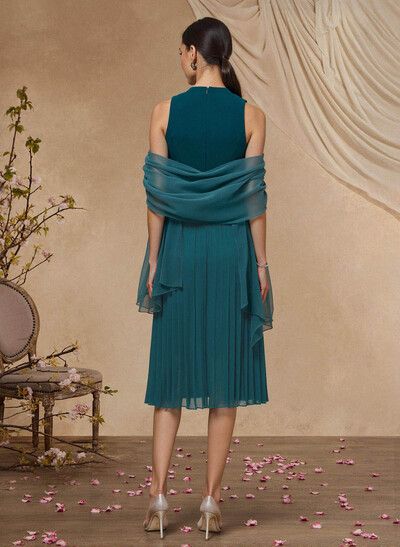 A-Line V-Neck Sleeveless Tea-Length Chiffon/Elastic Satin Mother Of The Bride Dresses