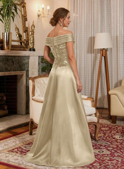 A-Line Off-The-Shoulder A-Line Floor-Length Satin Mother Of The Bride Dresses With Sequins