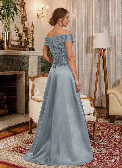 A-Line Off-The-Shoulder A-Line Floor-Length Satin Mother Of The Bride Dresses With Sequins