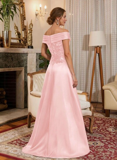 A-Line Off-The-Shoulder A-Line Floor-Length Satin Mother Of The Bride Dresses With Sequins
