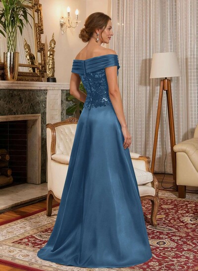A-Line Off-The-Shoulder A-Line Floor-Length Satin Mother Of The Bride Dresses With Sequins