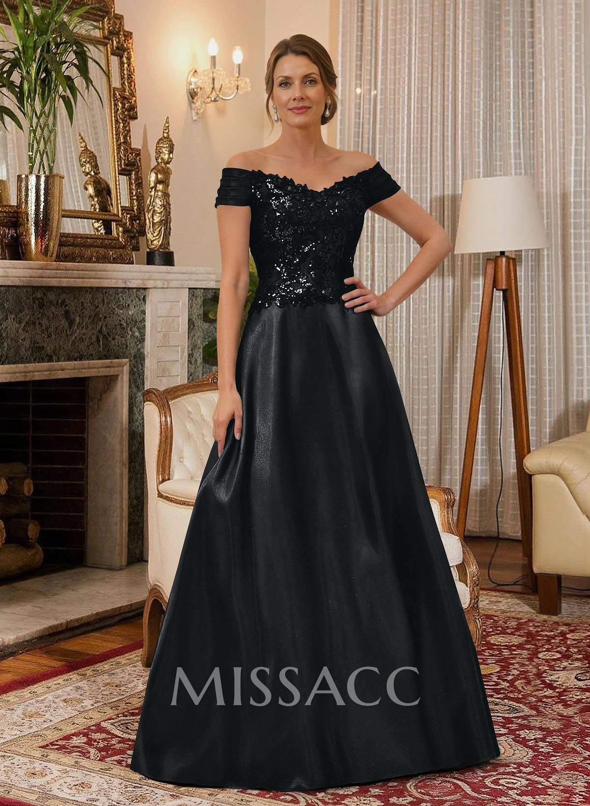 A-Line Off-The-Shoulder A-Line Floor-Length Satin Mother Of The Bride Dresses With Sequins A-Line Off-The-Shoulder A-Line Floor-Length Satin Mother Of The Bride Dresses With Sequins