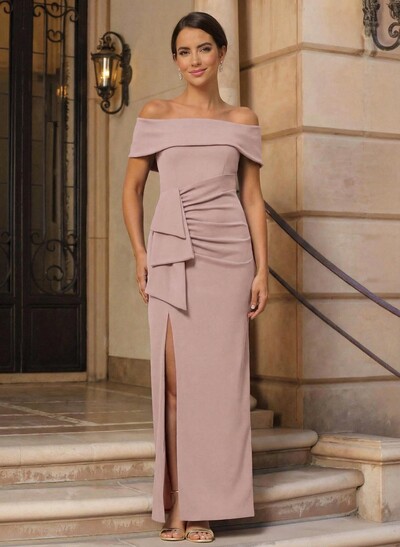 Elegant Off-The-Shoulder Floor-Length Elastic Satin Mother Of The Bride Dresses With Ruffle Bow(s) High Split