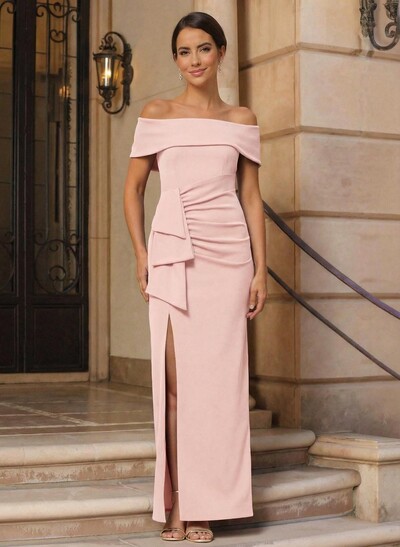 Elegant Off-The-Shoulder Floor-Length Elastic Satin Mother Of The Bride Dresses With Ruffle Bow(s) High Split