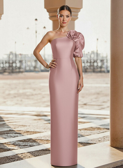 Sheath/Column One-Shoulder Floor-Length Mother Of The Bride Dresses With Flower(s)