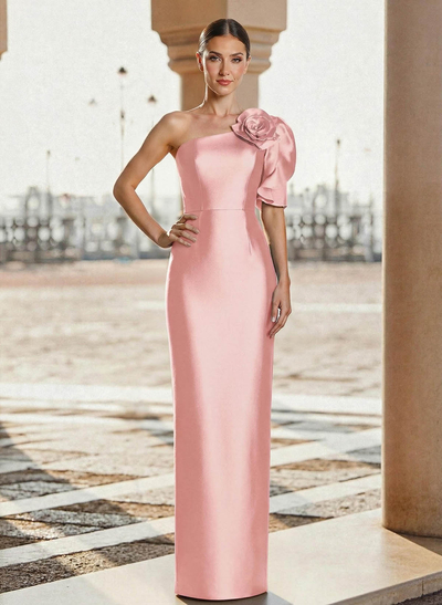 Sheath/Column One-Shoulder Floor-Length Mother Of The Bride Dresses With Flower(s)