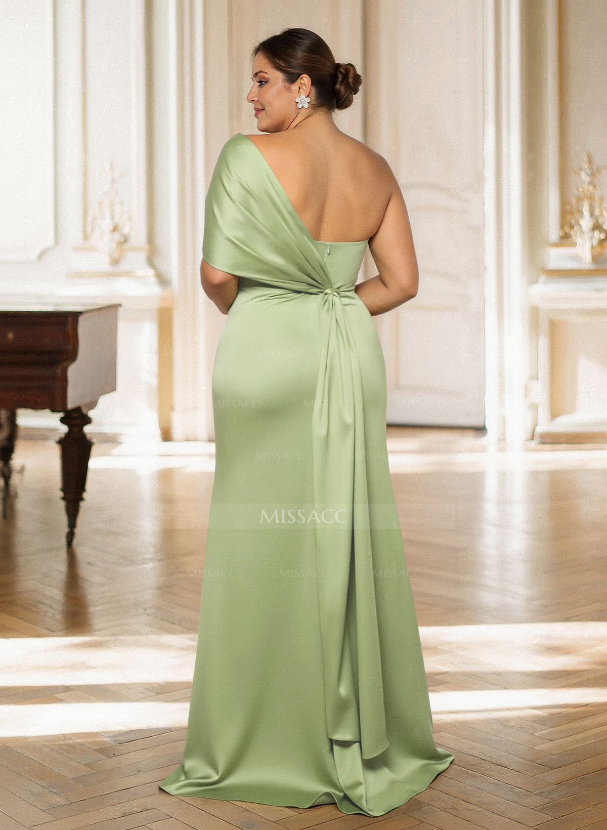 Elegant One-Shoulder Floor-Length Crepe Satin Mother Of The Bride Dresses With Bow(s)/High Split