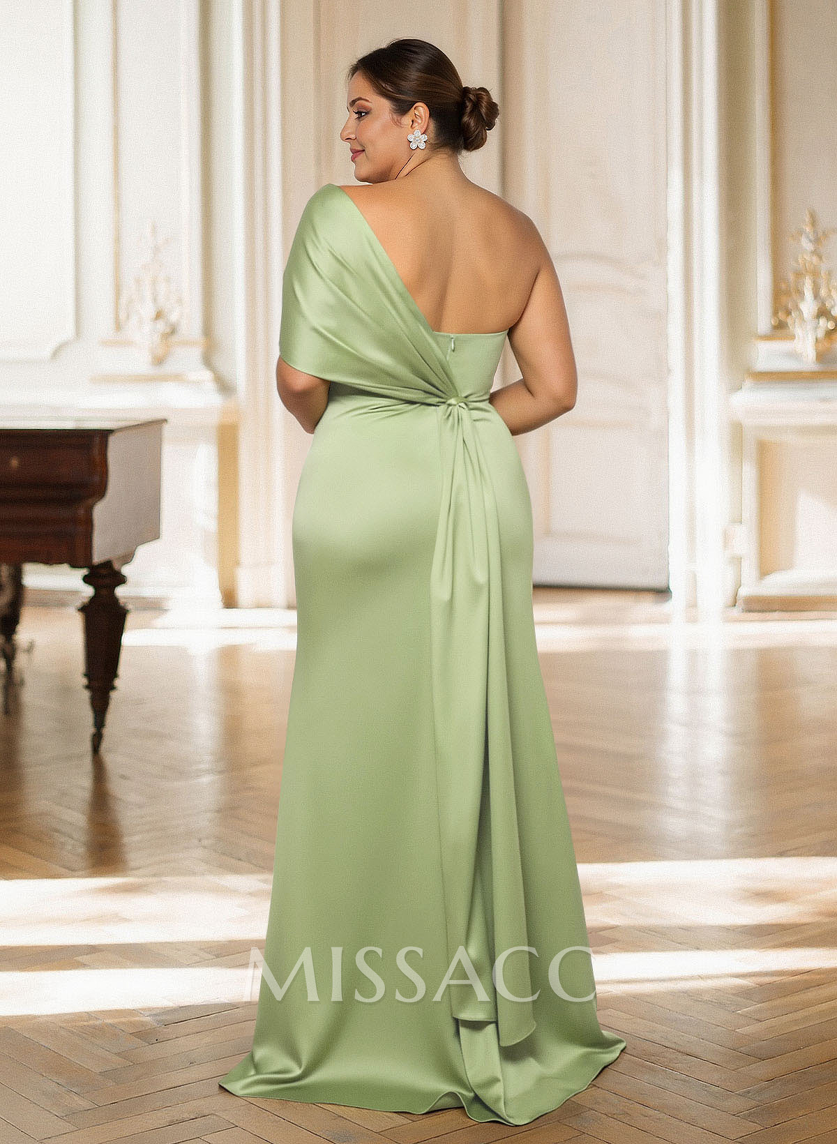 Elegant One-Shoulder Floor-Length Crepe Satin Mother Of The Bride Dresses With Bow(s)/High Split