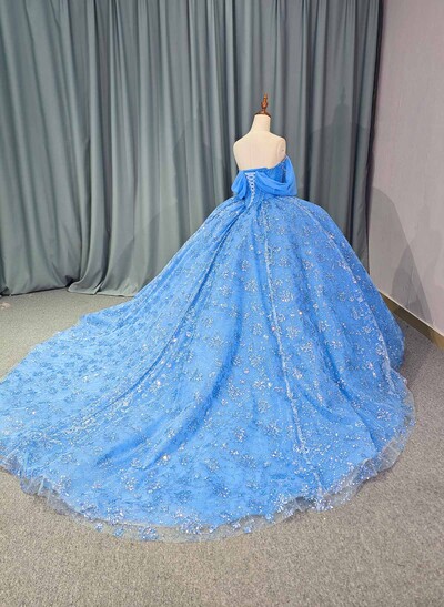 Ball-Gown Off-The-Shoulder Cape Sleeves Royal Prom Dresses With Sequins/Rhinestone