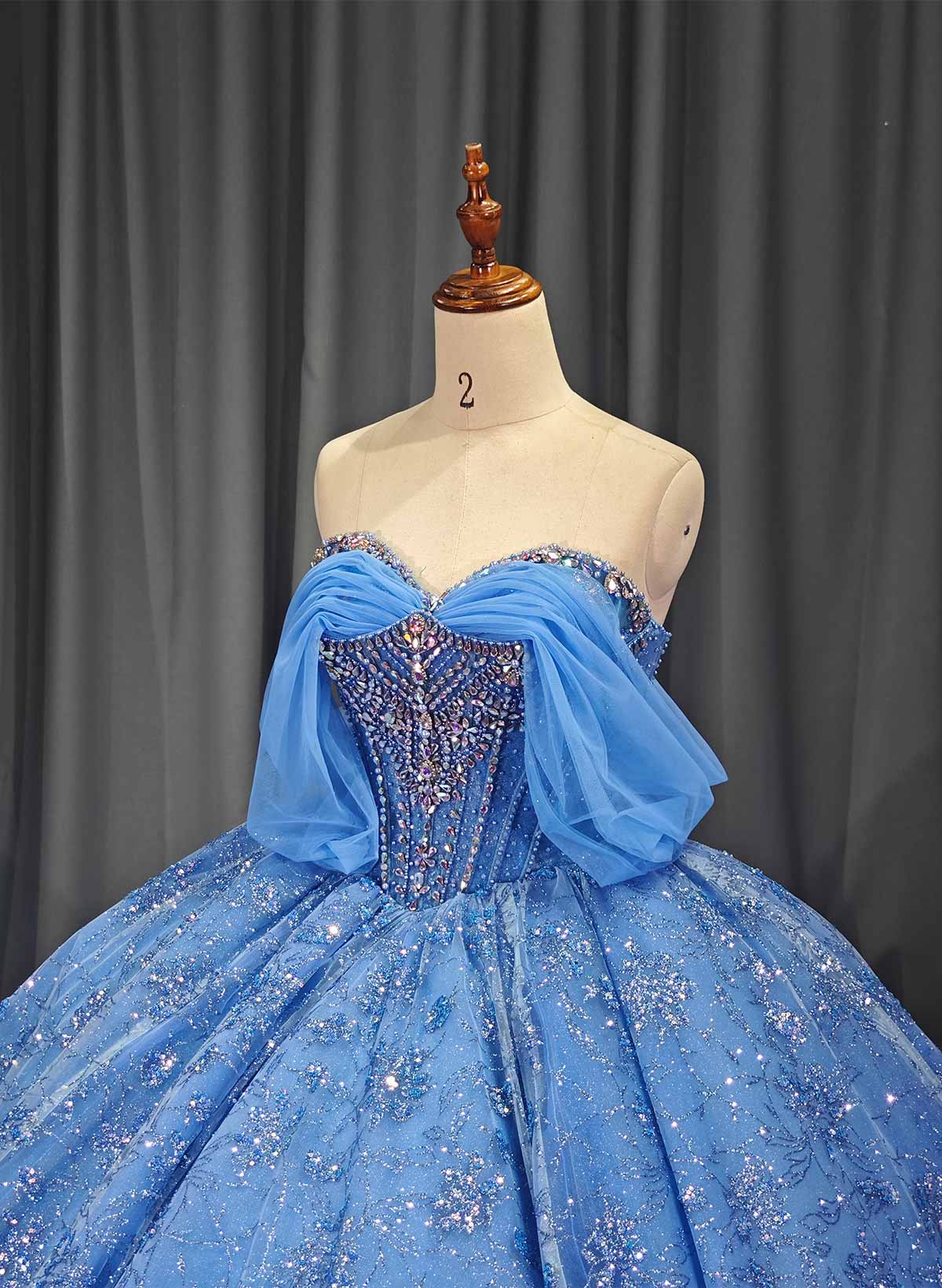 Ball-Gown Off-The-Shoulder Cape Sleeves Royal Prom Dresses With Sequins/Rhinestone