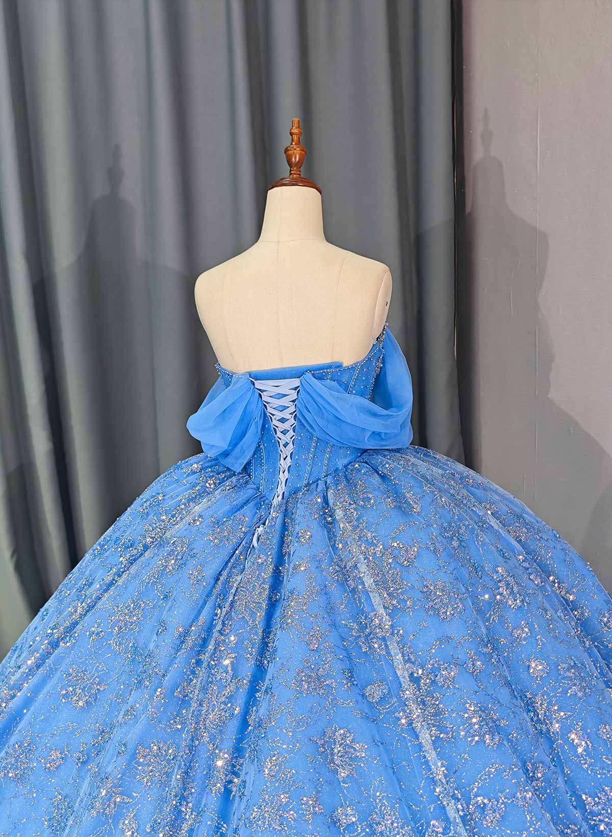 Ball-Gown Off-The-Shoulder Cape Sleeves Royal Prom Dresses With Sequins/Rhinestone