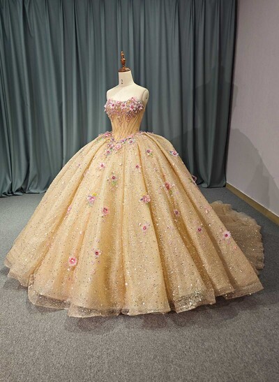 Ball-Gown Sweetheart Sleeveless Royal Prom Dresses With Sequins/Appliques Lace