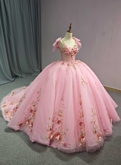 Ball-Gown Sweetheart Sleeveless Royal Prom Dresses With Sequins/Appliques Lace
