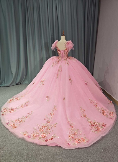Ball-Gown Sweetheart Sleeveless Royal Prom Dresses With Sequins/Appliques Lace