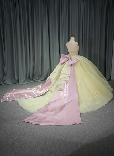 Ball-Gown Sweetheart Sleeveless Royal Prom Dresses With Bow(s)/Beading/Sequins