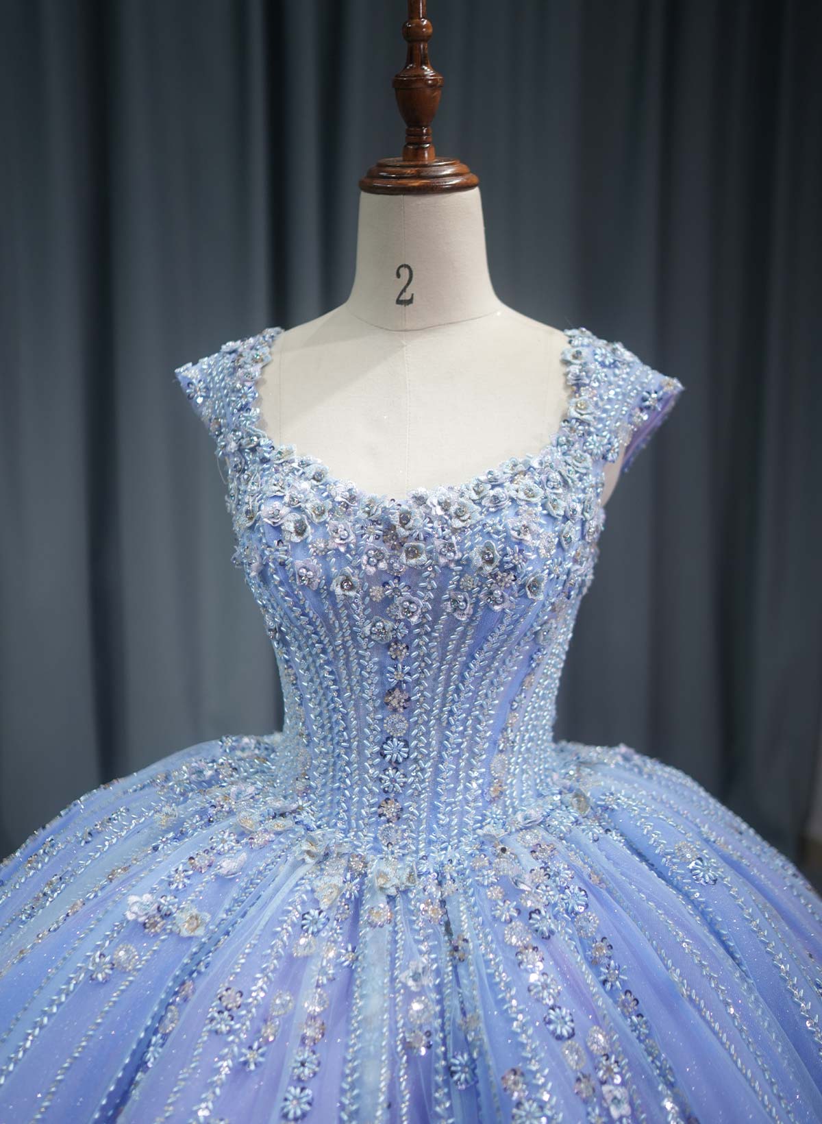 Ball-Gown V-Neck Cape Sleeves Royal Prom Dresses With Beading/Sequins/Flower(s)