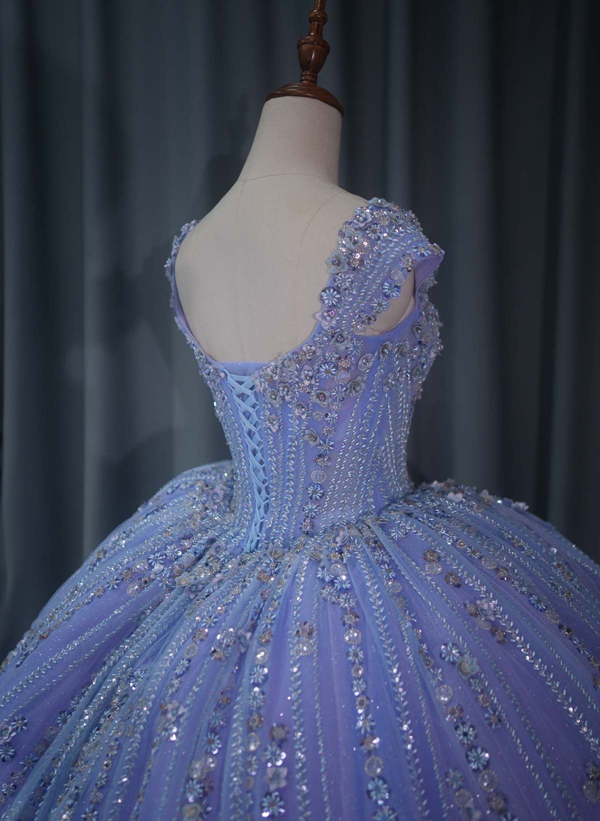 Ball-Gown V-Neck Cape Sleeves Royal Prom Dresses With Beading/Sequins/Flower(s)