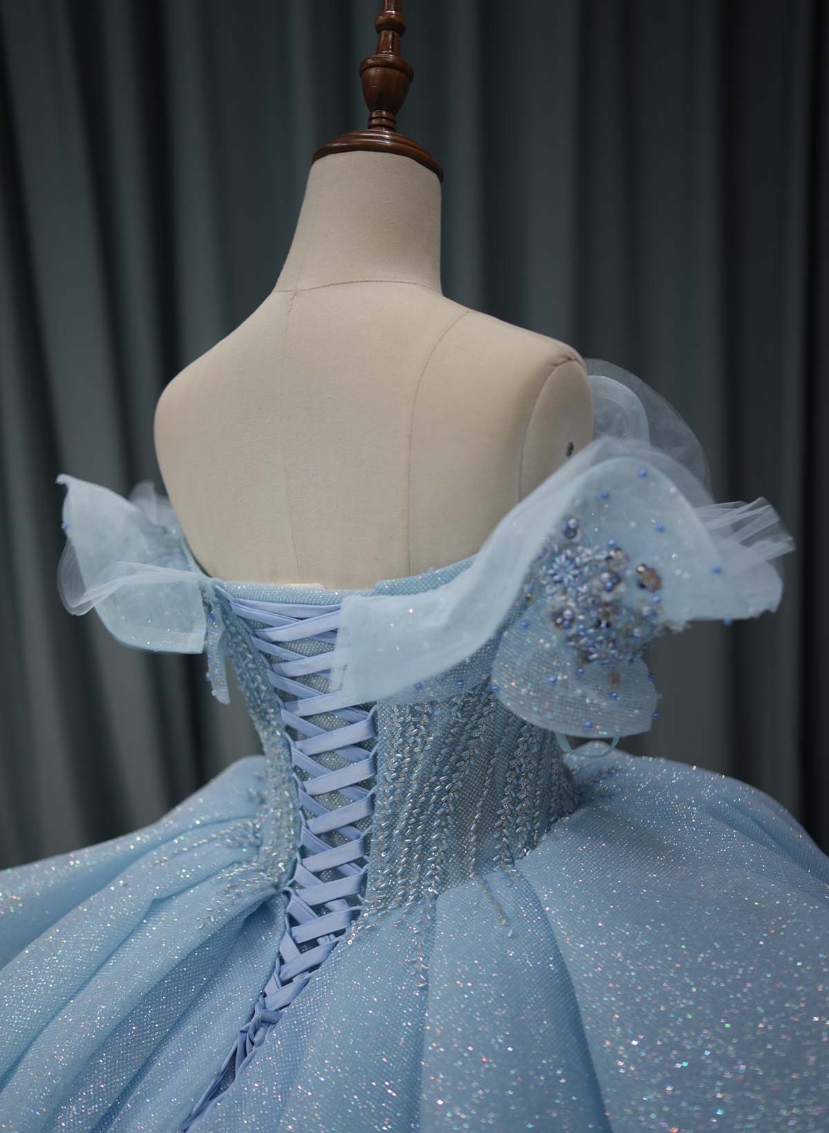 Ball-Gown Off-The-Shoulder Sleeveless Royal Prom Dresses With Beading/Sequins