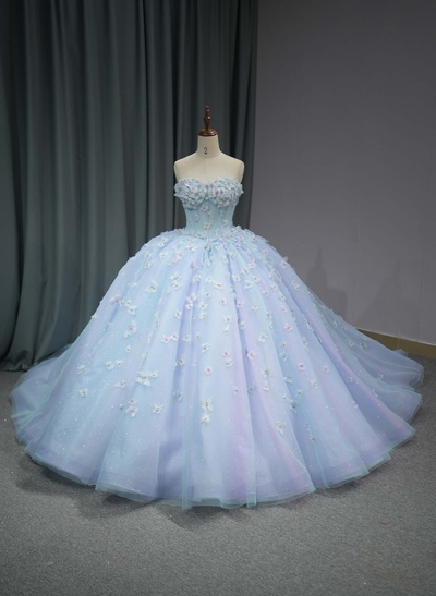 Ball-Gown Sweetheart Sleeveless Royal Prom Dresses With Beading/Flower(s)