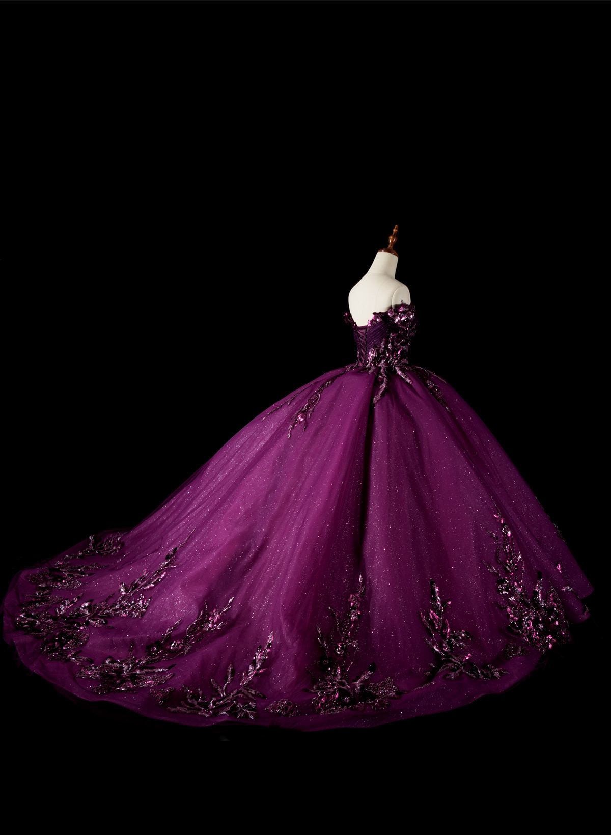 Sparkle & Shine Off-The-Shoulder Ball-Gown Chapel Train Tulle Prom Dresses With Sequins/Flower(s)