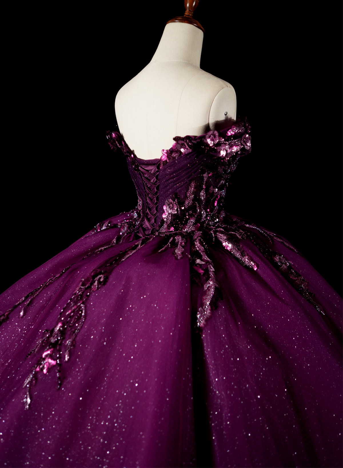 Sparkle & Shine Off-The-Shoulder Ball-Gown Chapel Train Tulle Prom Dresses With Sequins/Flower(s)